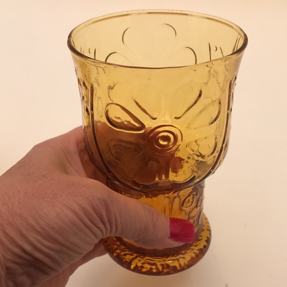 VTG Libbey Amber Daisy Country Garden 5" Beverage Glasses Set of 7 - Picture 4 of 8